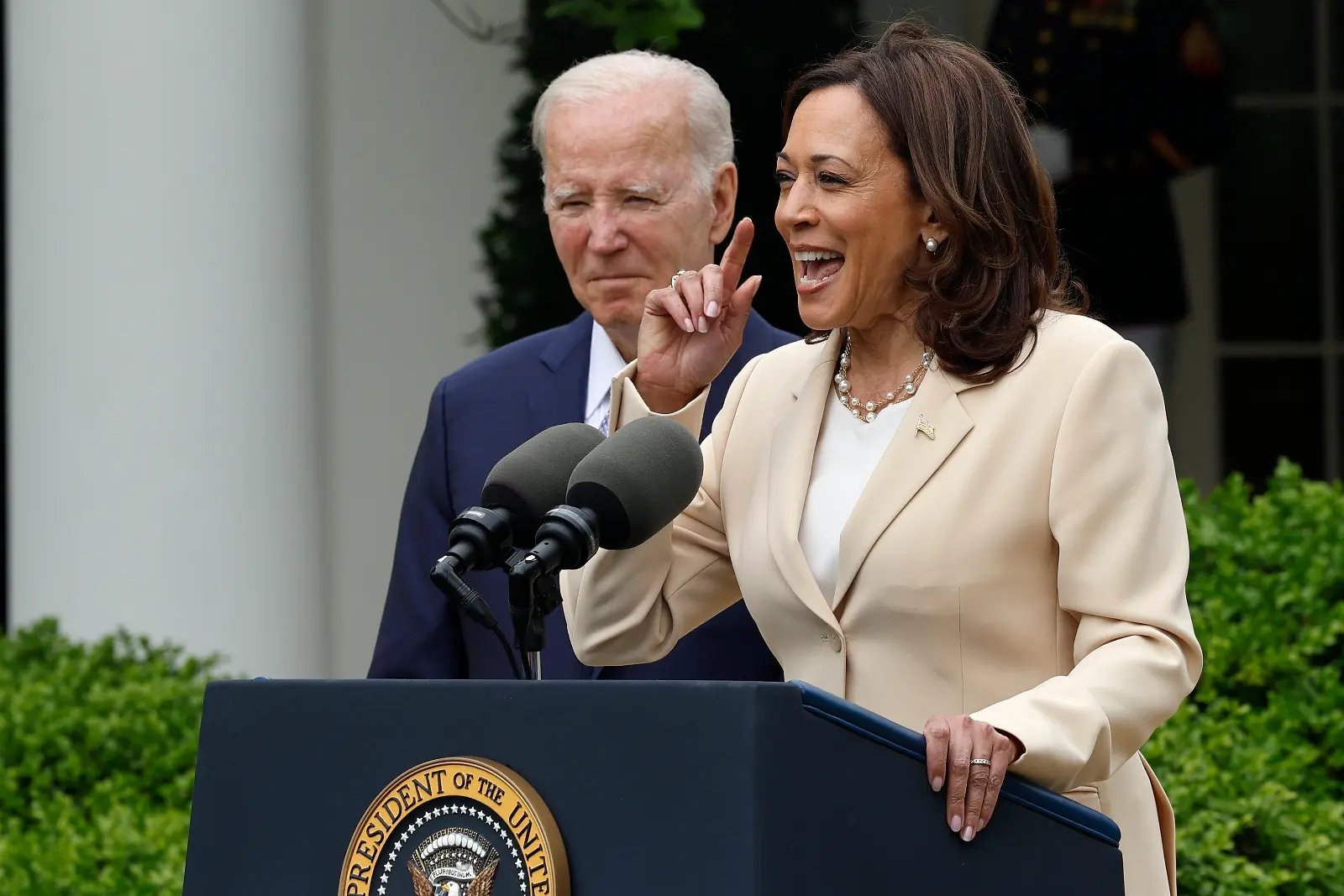 Kamala Harris speaks outside the White House